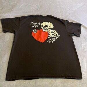 Peace Of Mind Mens Large Brown Skeleton Heart Loving Life Graphic T-Shirt Cotton